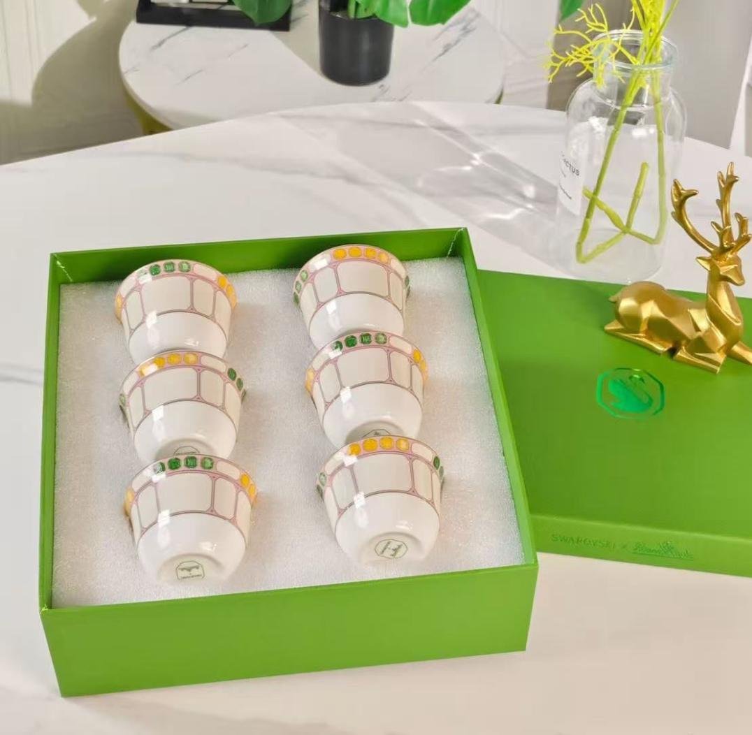 Swarovski x Rosenthal Signum Fern six Arabic coffee cups set, marshmallow color - Swarovski Arabic Coffee | Aleppo Gift UAE